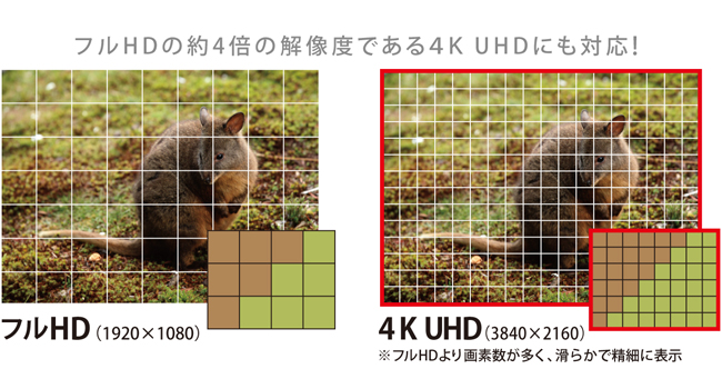 解像度最大4K UHD@60、3D、フルHD、HDCP2.2に対応