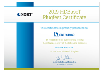 「2019 HDBaseT Plugfest Certificate 」取得